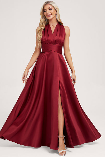 Robe Cérémonie Satin Rouge Évasée - gallery 7