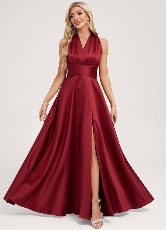 Robe Cérémonie Satin Rouge Évasée - gallery 7