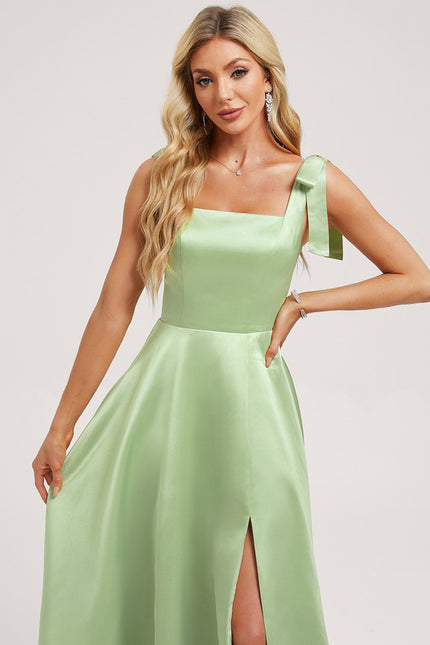 Robe Cérémonie Satin Vert Clair - gallery 3