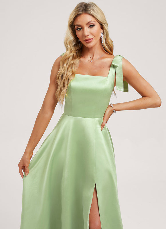 Robe Cérémonie Satin Vert Clair - gallery 3