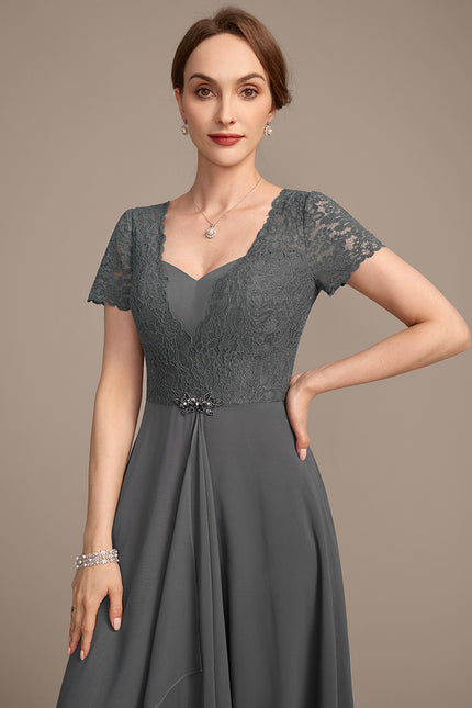 Robe Cérémonie Longue Grise Dentelle - gallery 1