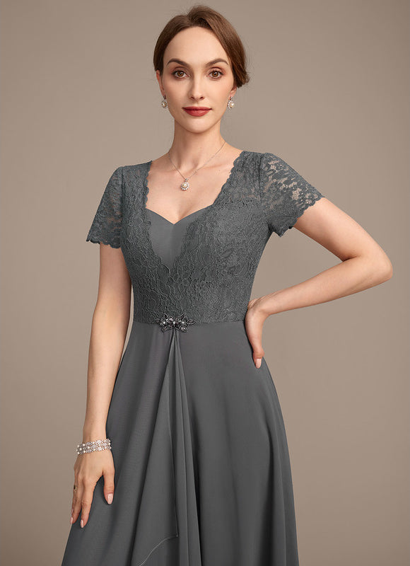 Robe Cérémonie Longue Grise Dentelle - gallery 1