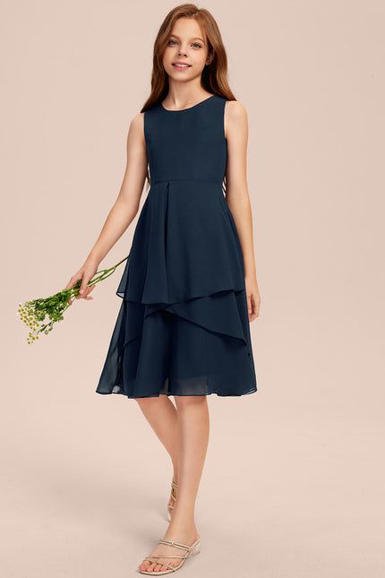 Robe Cérémonie Mousseline Marine Ajustée - gallery 3