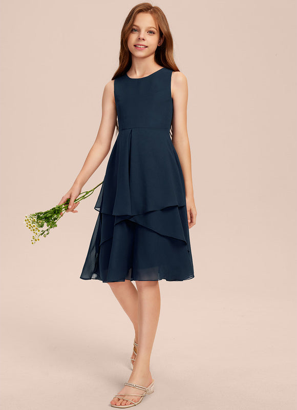 Robe Cérémonie Mousseline Marine Ajustée - gallery 3