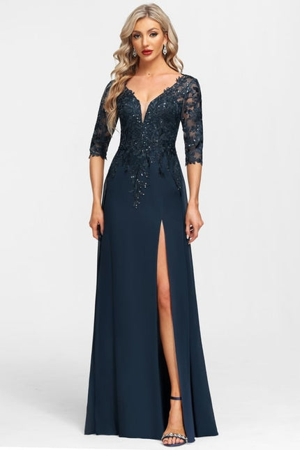 Robe Cérémonie Longue En Dentelle Marine - gallery 2