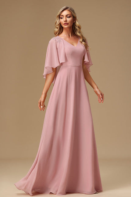 Robe Cérémonie Longue Rose Élégante - gallery 4