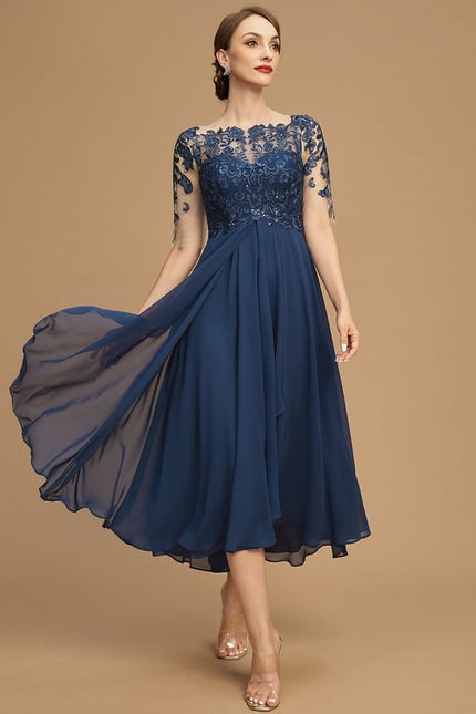 Robe Cérémonie Bleu Nuit Dentelle Élégante