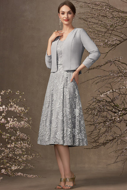 Robe Cérémonie Grise Dentelle - gallery 1