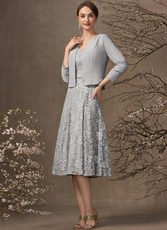 Robe Cérémonie Grise Dentelle - gallery 1