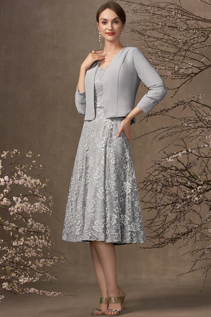 Robe Cérémonie Grise Dentelle - gallery 1