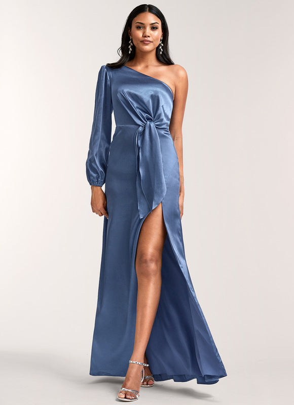 Robe Cérémonie Satin Bordeaux Asymétrique - gallery 5