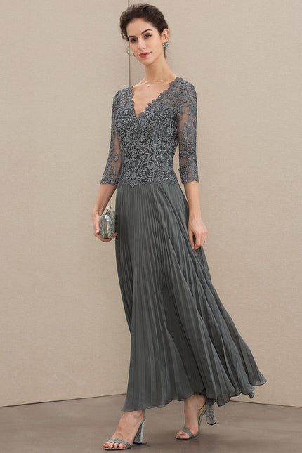 Robe Cérémonie Gris Élégant Plissé - gallery 3
