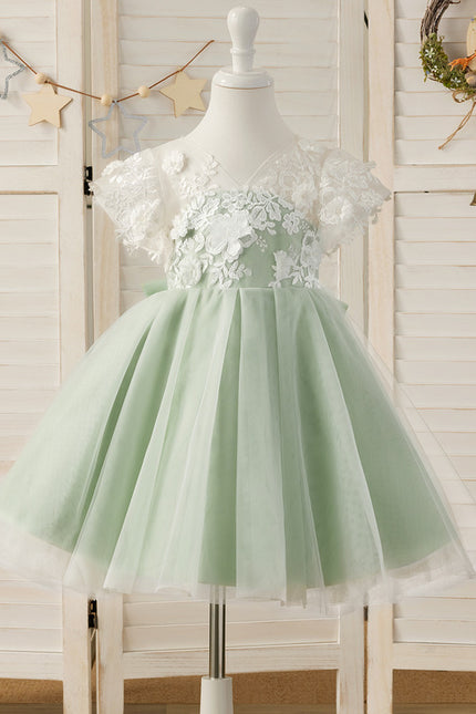 Robe Cérémonie Tulle Verte Fleuri - gallery 5