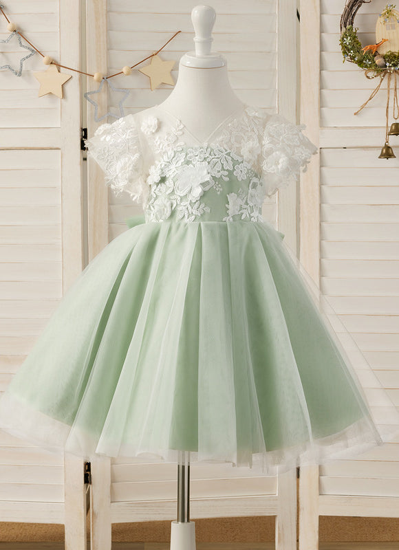 Robe Cérémonie Tulle Verte Fleuri - gallery 5