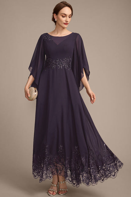 Robe Cérémonie Longue Violette Brodée