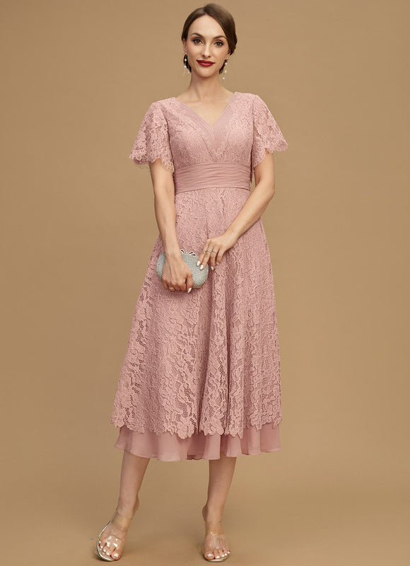 Robe Cérémonie Dentelle Rose Poudré