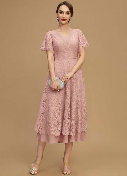 Robe Cérémonie Dentelle Rose Poudré