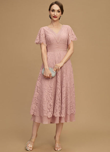 Robe Cérémonie Dentelle Rose Poudré