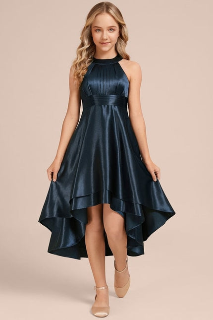 Robe Cérémonie Satinée Asymétrique Marine - gallery 2