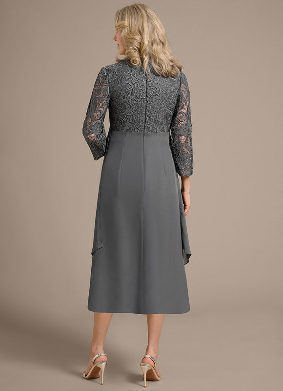 Robe Cérémonie Fluide Dentelle Argentée - gallery 6