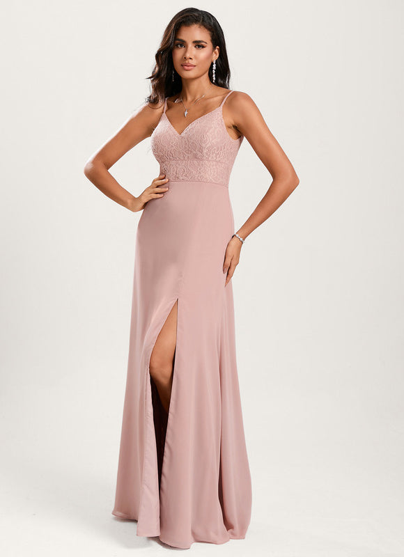 Robe Cérémonie Longue Rose Élégante
