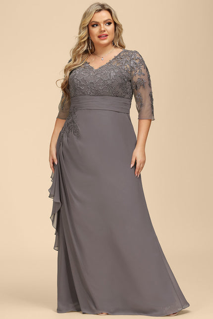 Robe Cérémonie Gris Souris Dentelle Élégante - gallery 5