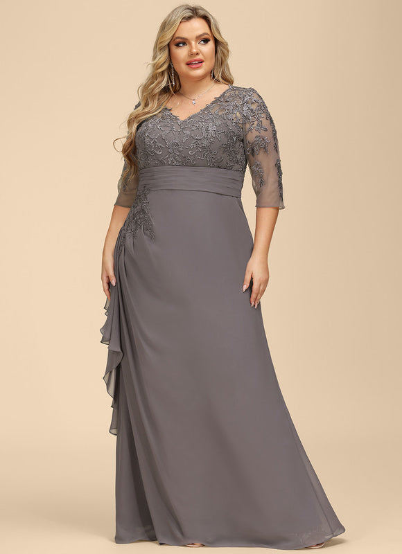 Robe Cérémonie Gris Souris Dentelle Élégante - gallery 5