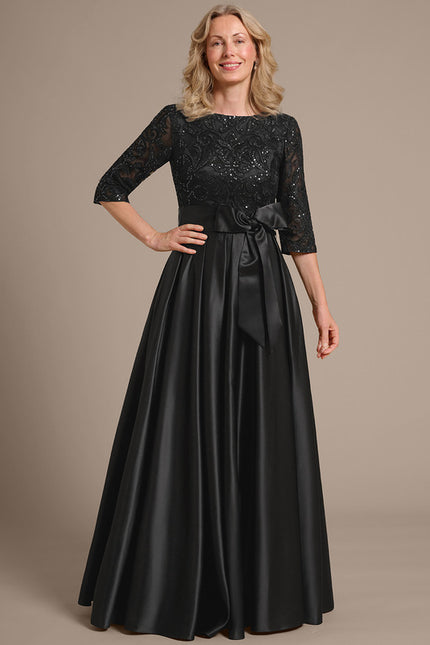 Robe Cérémonie Satin Noir Élégante - gallery 1