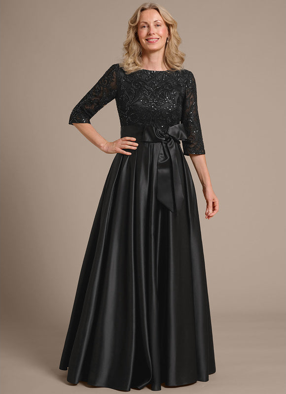 Robe Cérémonie Satin Noir Élégante - gallery 1