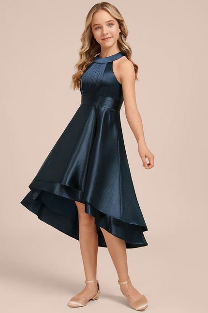 Robe Cérémonie Satinée Asymétrique Marine
