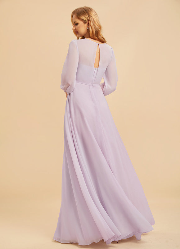 Robe Cérémonie Lilas Mousseline Col Rond - gallery 4