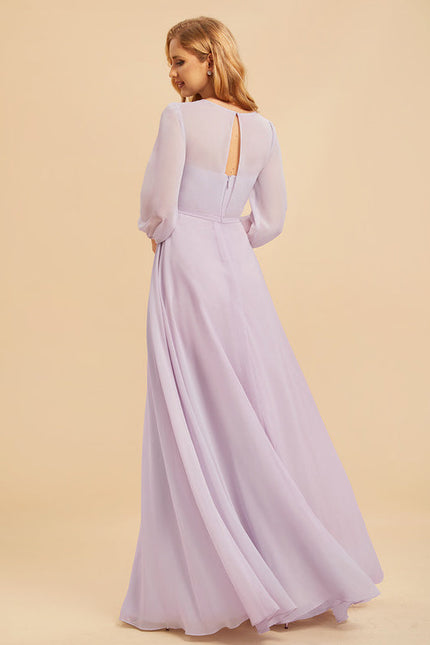 Robe Cérémonie Lilas Mousseline Col Rond - gallery 4