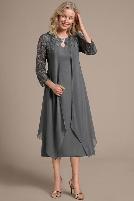 Robe Cérémonie Fluide Dentelle Argentée - gallery 5