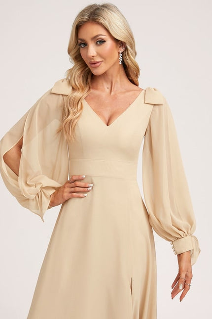 Robe Cérémonie Mousseline Beige - gallery 4