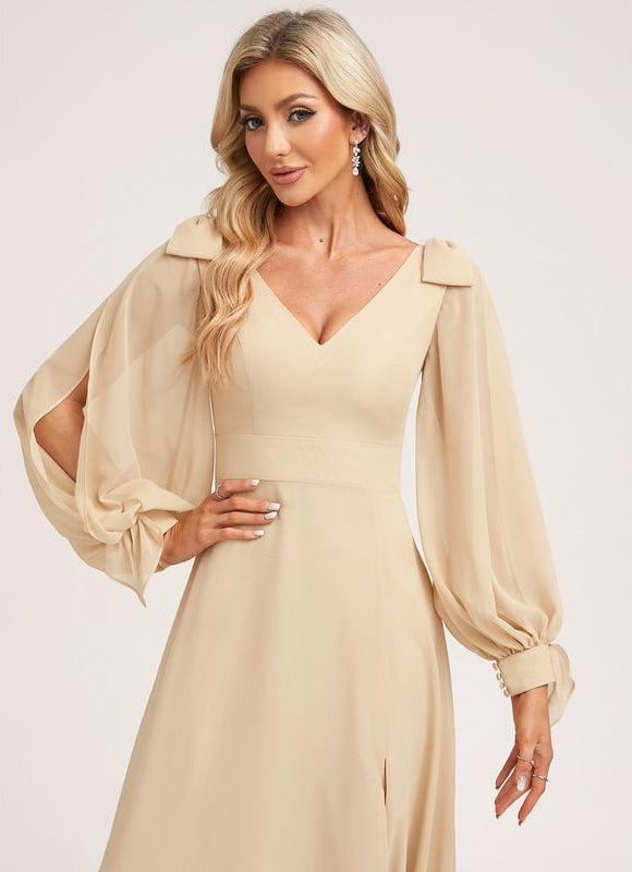 Robe Cérémonie Mousseline Beige - gallery 4