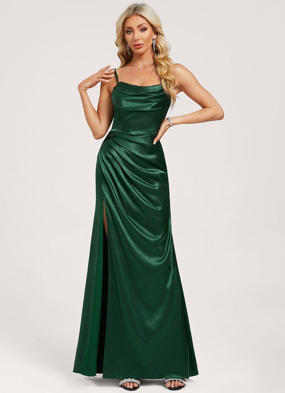 Robe Cérémonie Sirène Satinée Émeraude - gallery 2