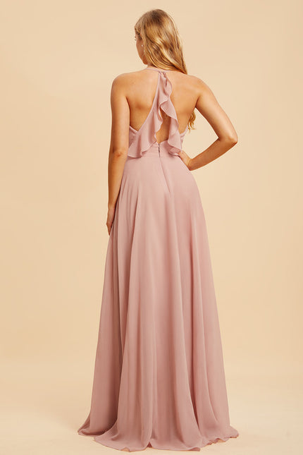 Robe Cérémonie Longue Volants Rose - gallery 1