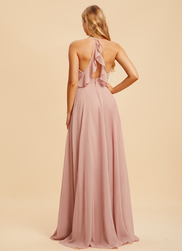 Robe Cérémonie Longue Volants Rose - gallery 1