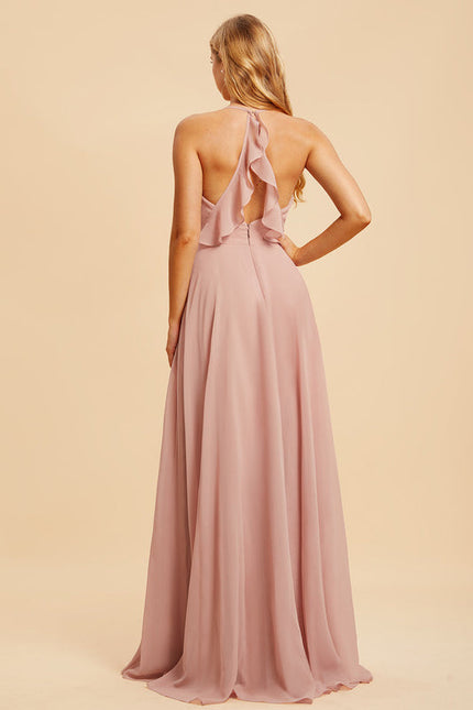 Robe Cérémonie Longue Volants Rose - gallery 1