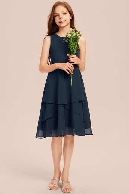 Robe Cérémonie Mousseline Marine Ajustée