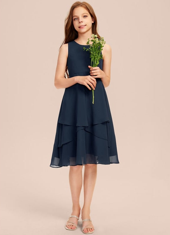 Robe Cérémonie Mousseline Marine Ajustée