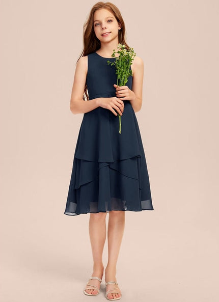 Robe Cérémonie Mousseline Marine Ajustée