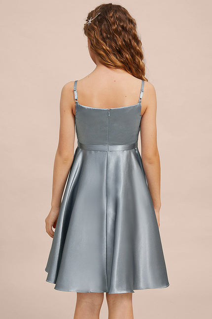 Robe Cérémonie Satin Bleu Argenté - gallery 7