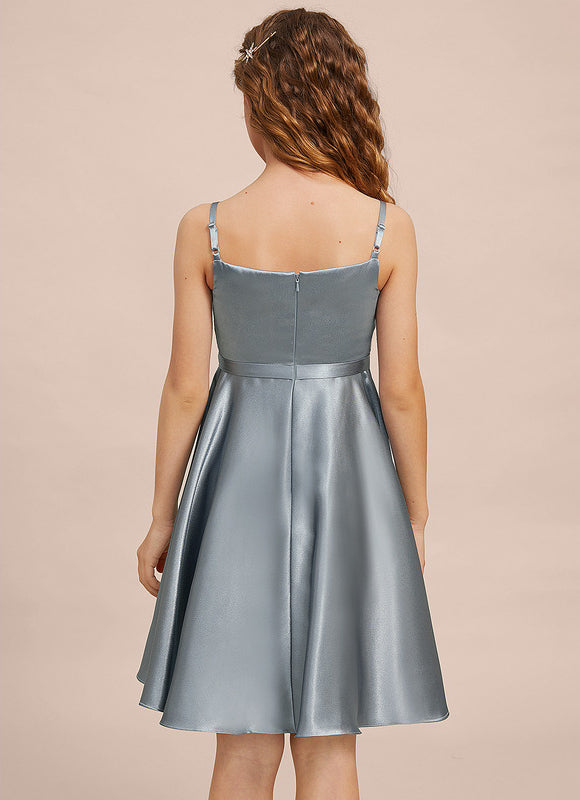 Robe Cérémonie Satin Bleu Argenté - gallery 7