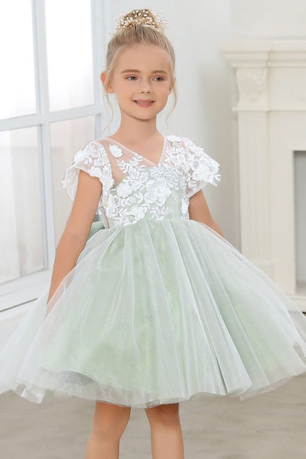 Robe Cérémonie Tulle Verte Fleuri