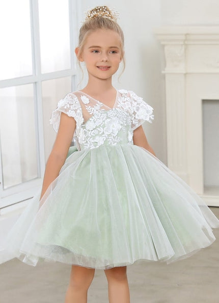Robe Cérémonie Tulle Verte Fleuri
