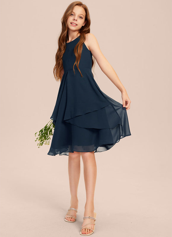 Robe Cérémonie Mousseline Marine Ajustée - gallery 4