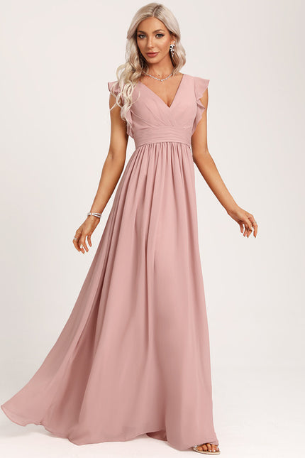 Robe Cérémonie Longue Volants Rose