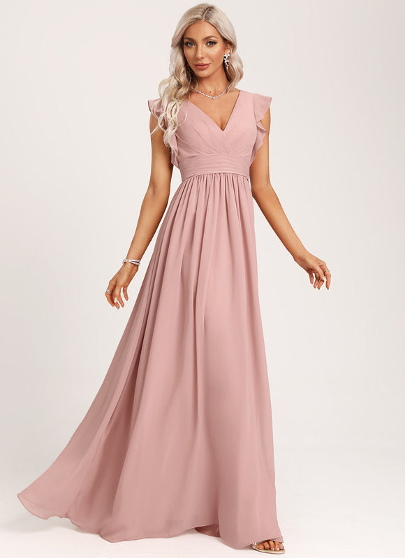 Robe Cérémonie Longue Volants Rose