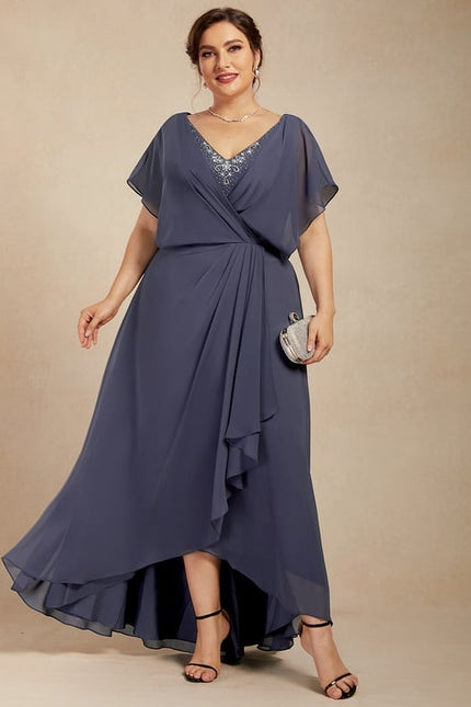 Robe Cérémonie Bleu Nuit Trapèze Avec Paillettes - gallery 4